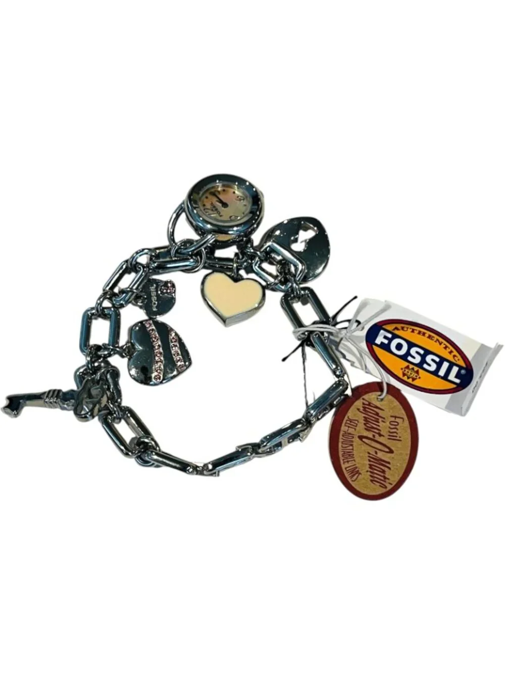 Fossil Adjust O Matic Watch Bracelet with Heart Charms - NEW with tags